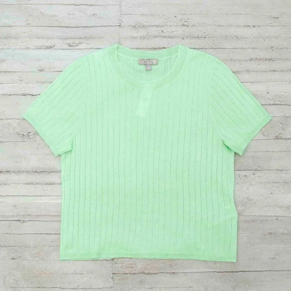NWT J. Crew Silk and Cashmere Cropped T-Shirt in Frosty Green size L